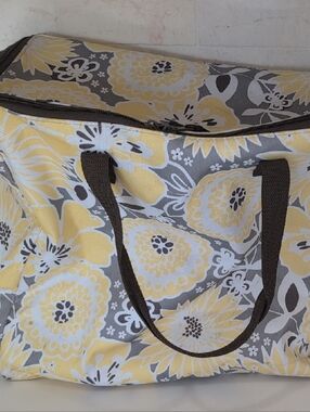 Thirty-one Yellow Floral Tote Bag with Gray Accents